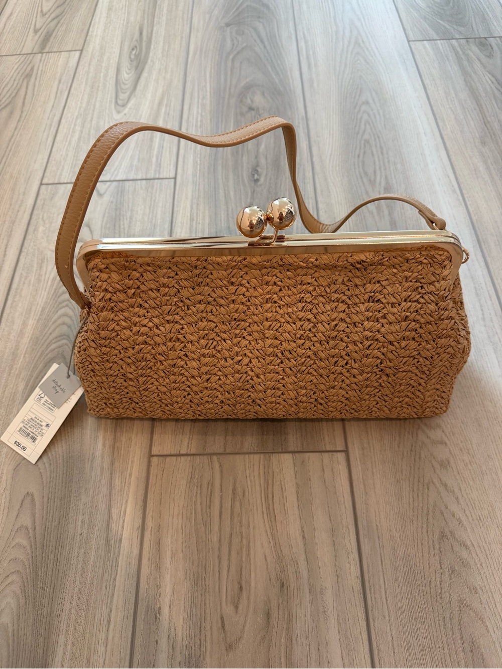 NWT A New Day Straw Kiss Lock Clutch Bag - Picture 4 of 7
